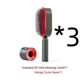 Self Cleaning Hair Brush For Women One-key Cleaning Hair Loss Airbag Massage Scalp Comb Anti-Static Hairbrush (Option: 3pcs Set A)