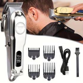 Professional T-Blade Hair Clippers For Men Cordless Hair Cutting Kit Rechargeable Beard Trimmer With LED Display (Color: Silver 202)